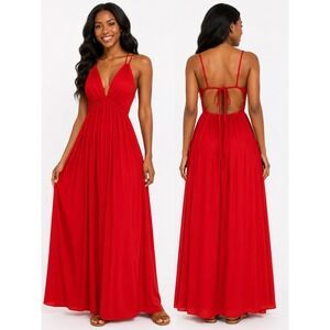 Wayan Red Maxi Dress S/M Backless Cutout Boho Resort Vacation Goddess Chic